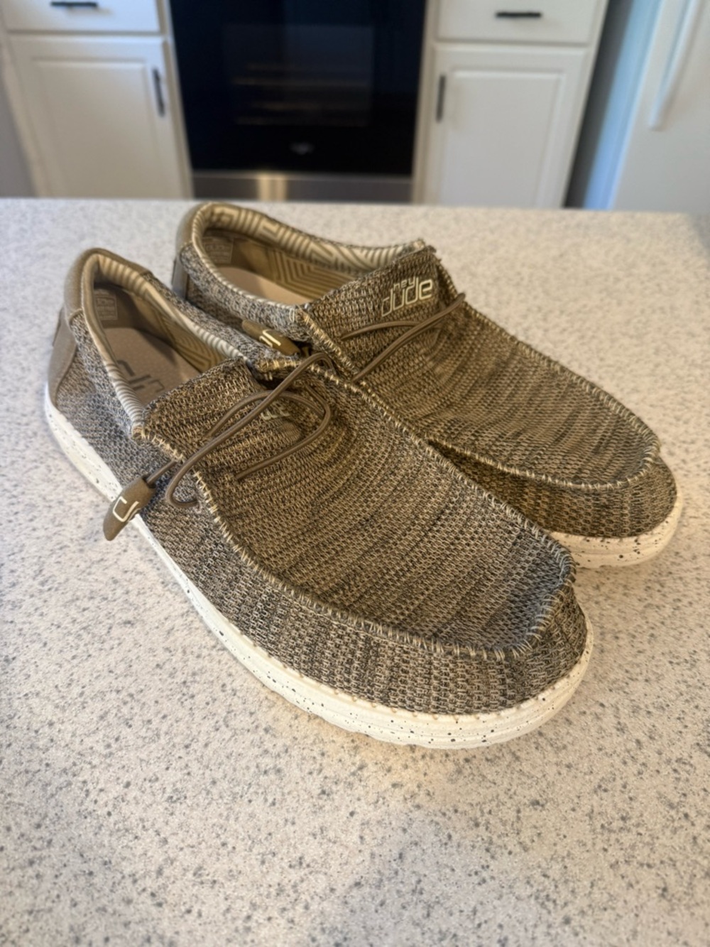 Hey Dude Men’s Olive Brown Knit Slip-On Loafers